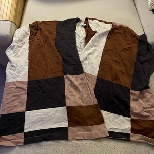 Color block short sleeve cardigan